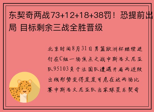 东契奇两战73+12+18+38罚！恐提前出局 目标剩余三战全胜晋级